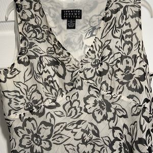 Very chic black and white floral crepe blouse